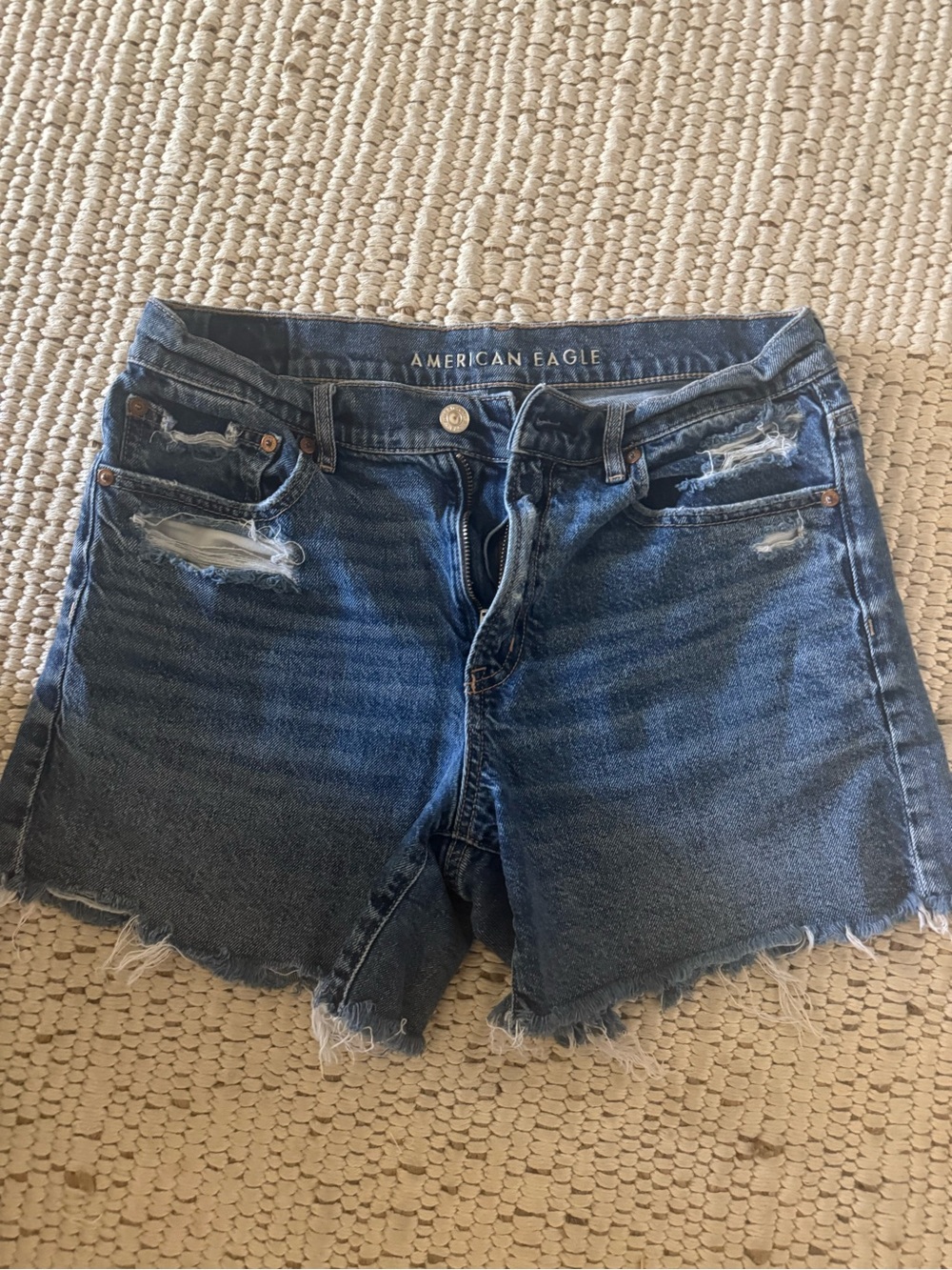 American Eagle Outfitters Dark Blue Distressed Jean Shorts